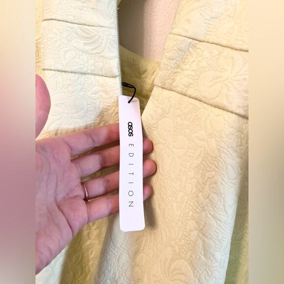 Asos Edition NWT 10 Blouson Sleeves Midi Dress textured green yellow size 10 - Picture 6 of 11